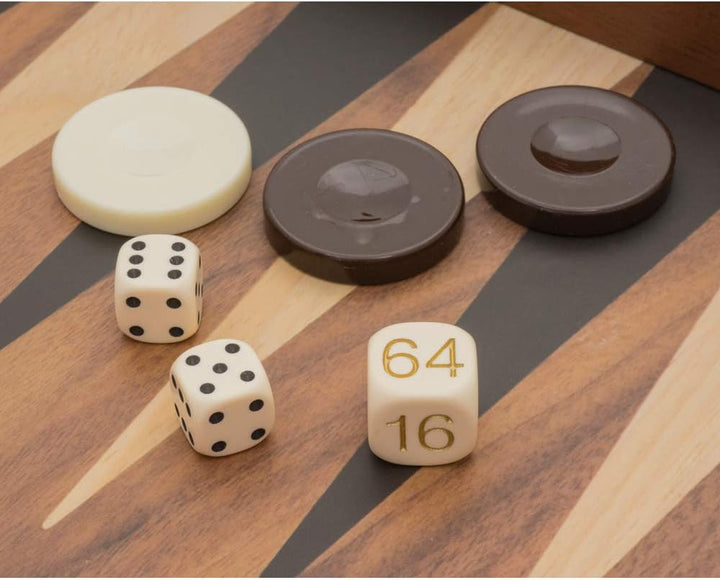 Manopoulos Backgammon-Set, Walnuss und Eiche, mit Philos-Deluxe-Bechern