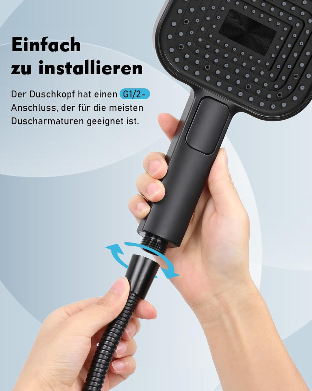 Buycard Duschkopf Schwarz,Duschkopf Gross(Φ135mm) mit 3 Strahlarten, Duschbrause für Duschkopf Wasse
