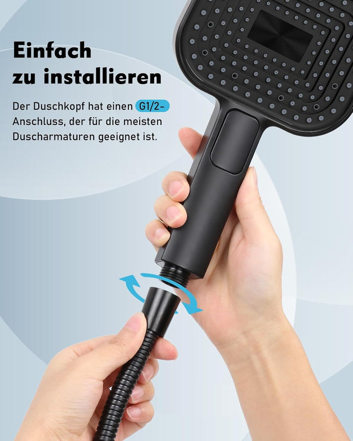 Buycard Duschkopf Schwarz,Duschkopf Gross(Φ135mm) mit 3 Strahlarten, Duschbrause für Duschkopf Wasse