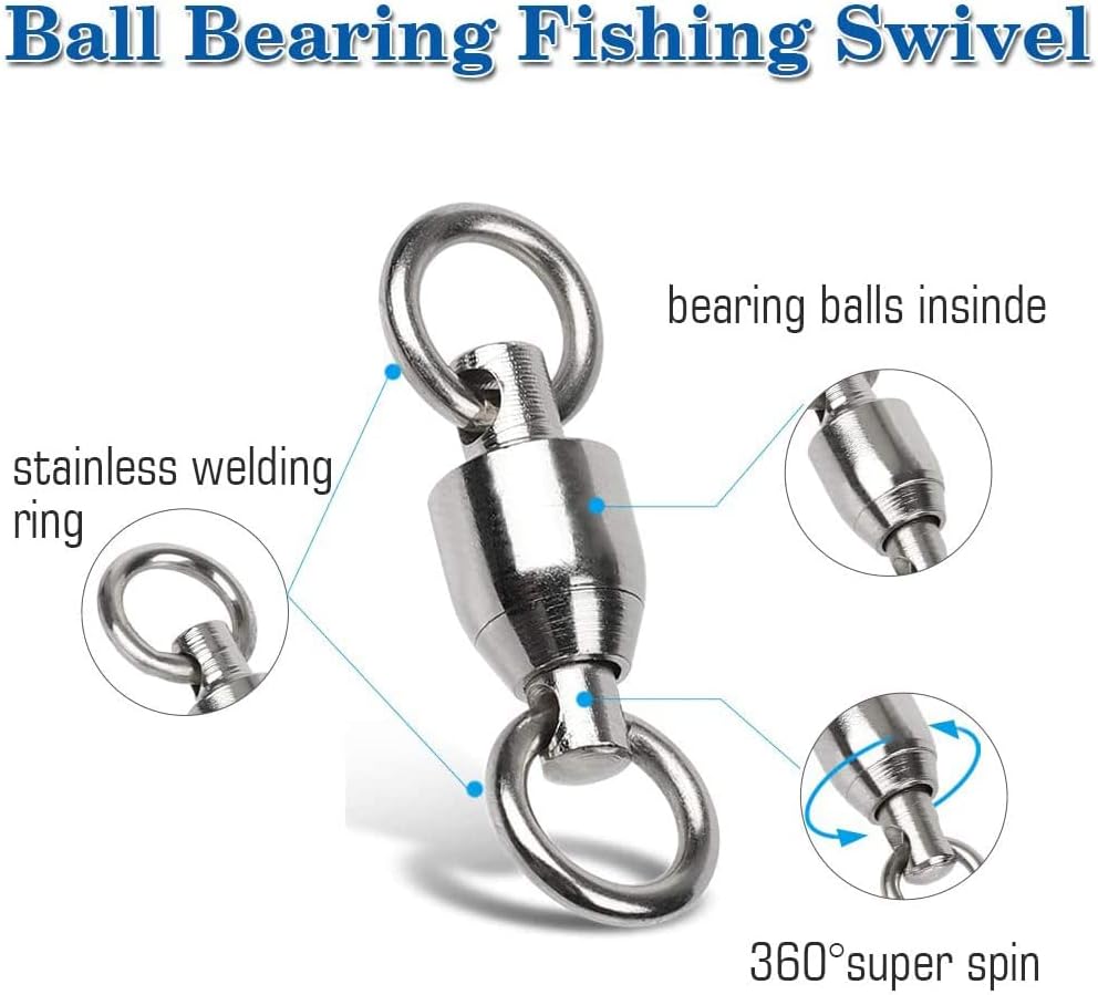 Ball Bearing Wirbel Geschweisst Ringe, Wallerwirbel Meereswirbel Salzwasserfest Spaltring Angelausrü