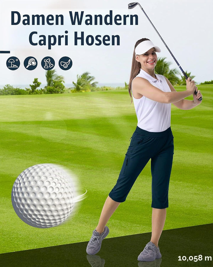 33,000ft Damen 3/4 Hose Capri Wanderhose Stretch Leichte Radhose Taschen Sommer Outdoor Golf Hose 34