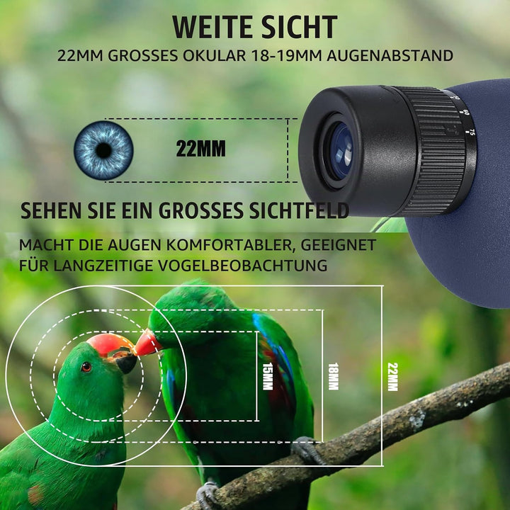 25-75X Spektive mit Stativ, Zoom Wasserdichtes BAK4 Prisma-Monokular-Teleskop für Vogelbeobachtung,
