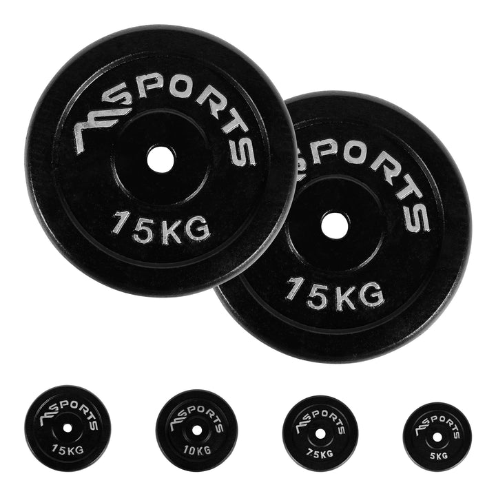 MSPORTS Hantelscheiben Paar Professional aus 100% Gusseisen 5-30 kg Hantel 2 x 15 kg - Schwarz, 2 x