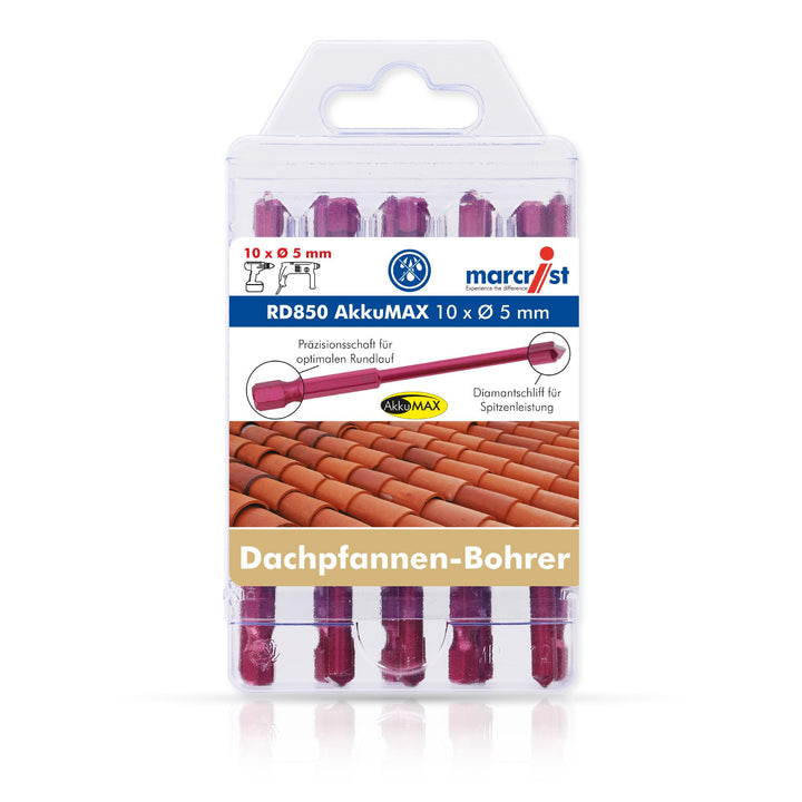 Marcrist RD850 AkkuMAX Dachziegelbohrer 5 mm 10er-Set - Hartmetall-Fliesenbohrer für Dachpfannen, To