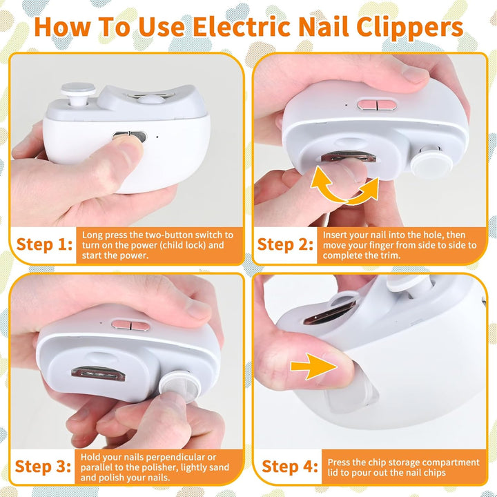 Elektrischer Nagelknipser mit Licht und 2 Geschwindigkeiten, 2-in-1-Design automatischer Baby-Nagels