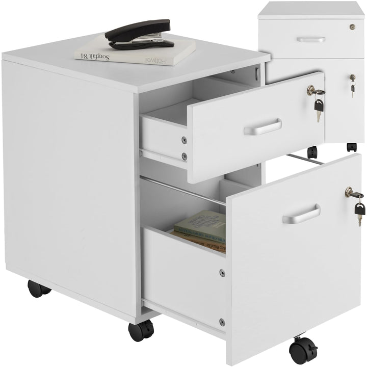 tectake® Rollcontainer mit Schubladen, Aktenschrank abschliessbar, Kommode mit Schubladen, Rollwagen