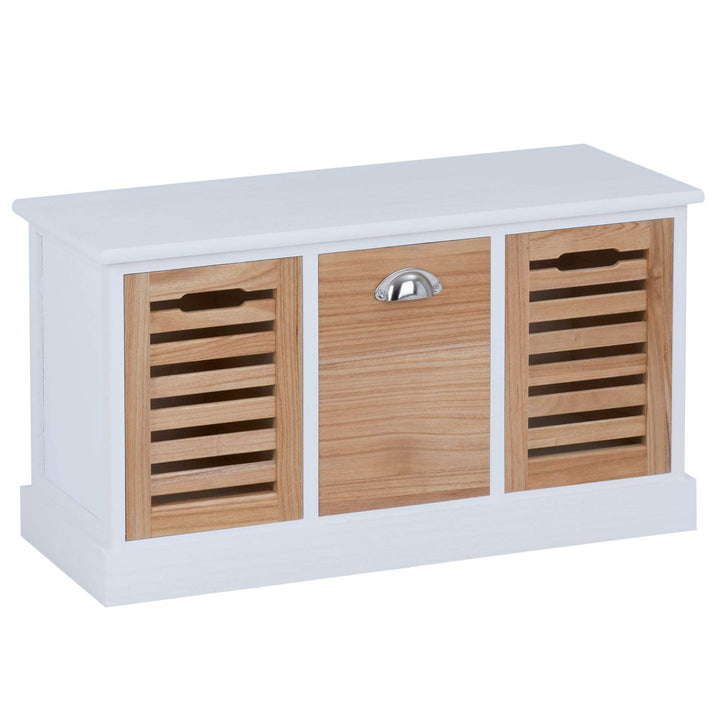 CARO-Möbel Sitzbank TRIENT Garderobenbank Sitztruhe in weiss/Natur mit3 Schubkästen, Vintage Shabby