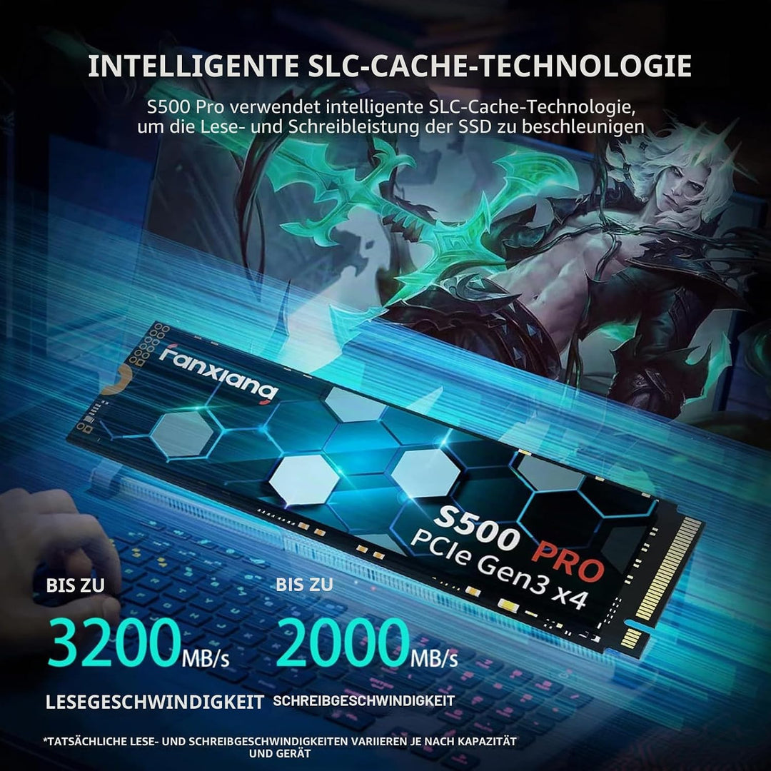 fanxiang S500 Pro 1TB NVMe SSD M.2 PCIe Gen3x4 2280 Eingebaute SSD, SLC Cache 3D NAND TLC, Bis zu 35