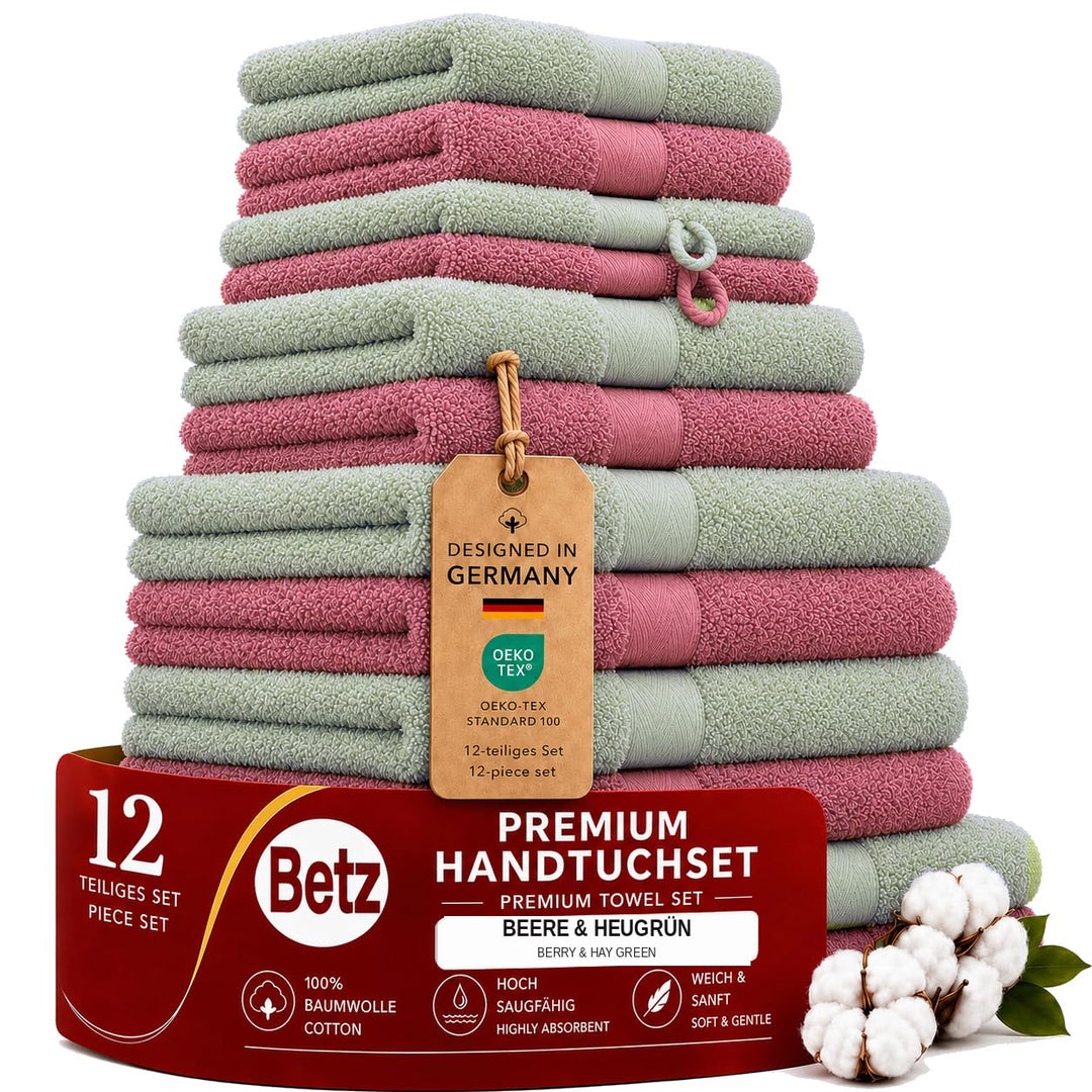 Betz 12-TLG. Handtuch Set Premium 100% Baumwolle 2 Duschtücher 4 Handtücher 2 Gästetücher 2 Seiftüch