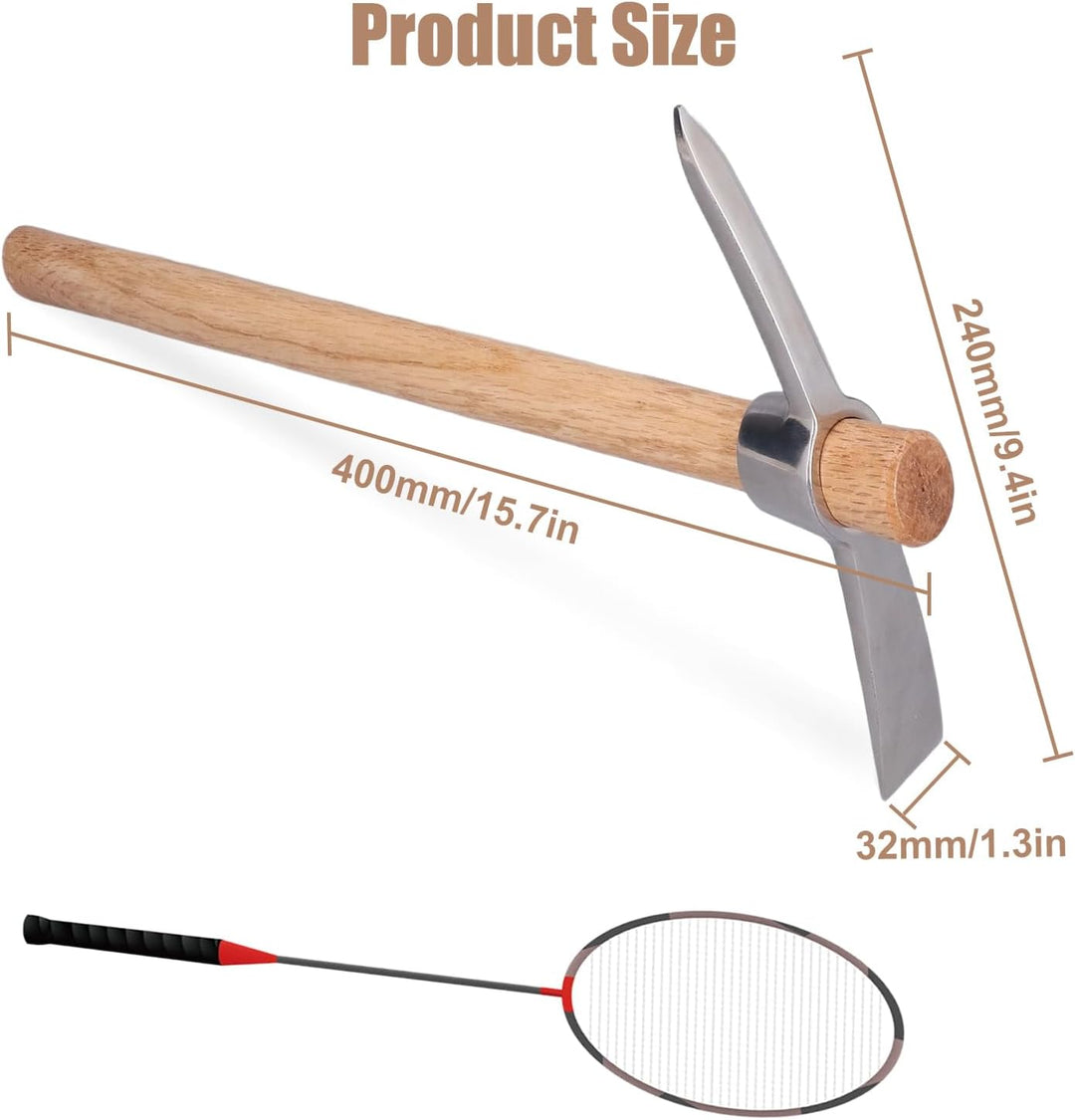 Tissting Spitzhacke mit Hartholzstiel, 40cm/15,74 Zoll Wiedehopfhacke Gartenhacke, Unkrauthacke, Han
