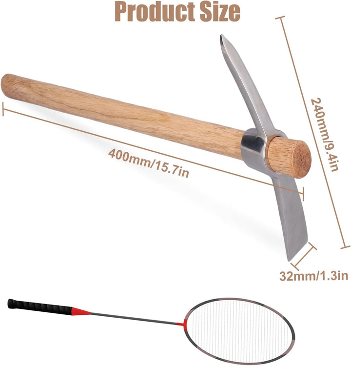 Tissting Spitzhacke mit Hartholzstiel, 40cm/15,74 Zoll Wiedehopfhacke Gartenhacke, Unkrauthacke, Han