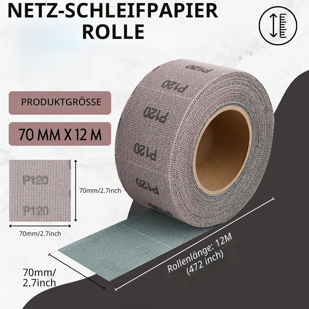 Körnung P80 Netz Schleifpapier Rolle Klett, 70 mm x 12 m, Kollokation mit 70mm Breites Handschleifer