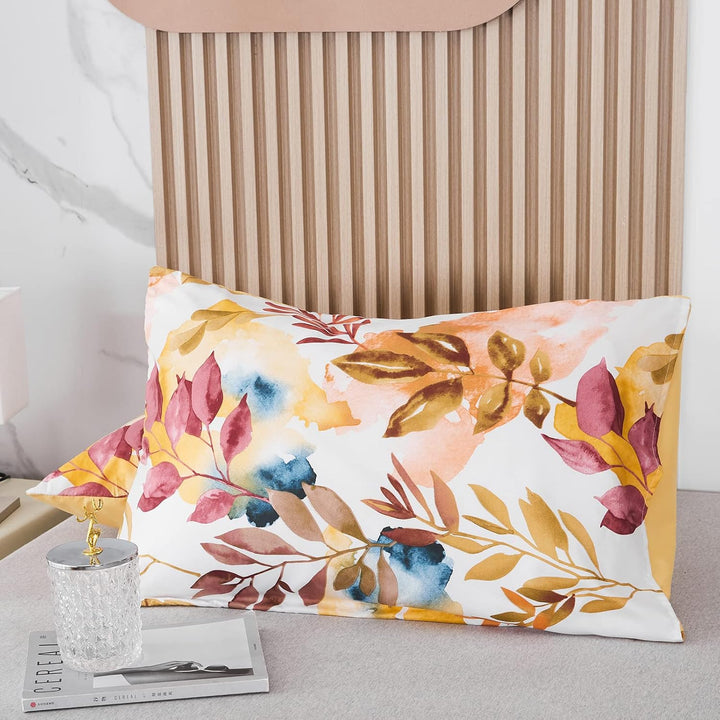 Jemiipee Bettwäsche-Set 100% Mikrofaser mit Herbst Äste und Blätter Muster, 1 x Bettbezug 150x220 cm