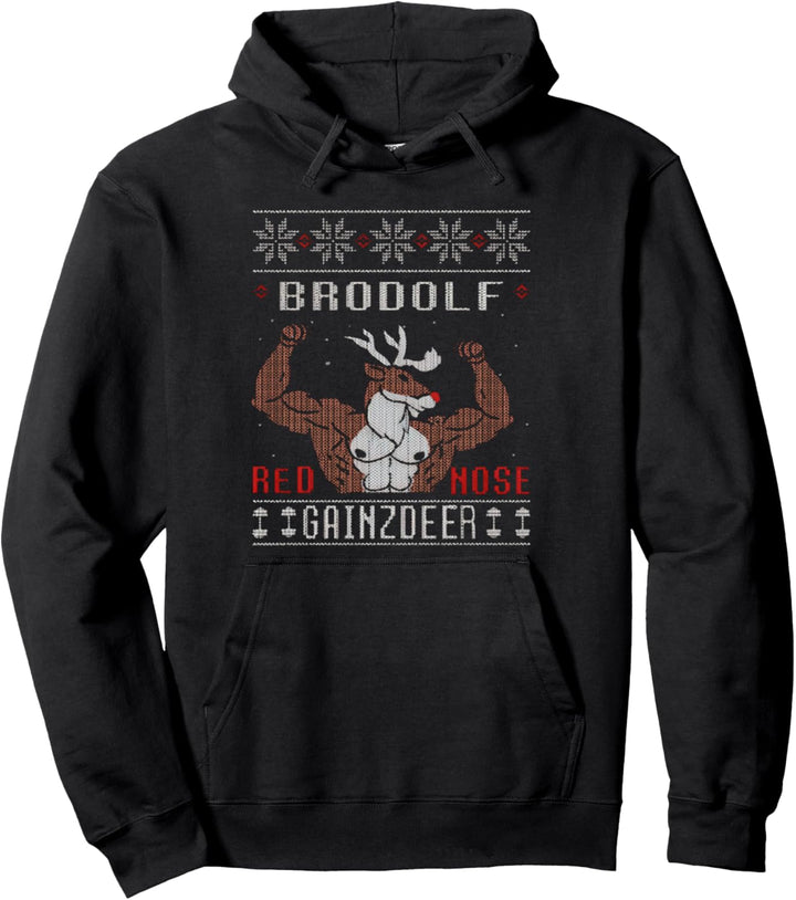 Merry Liftmas by Super Brodolf the Gainzdeer Ugly Pullover Hoodie