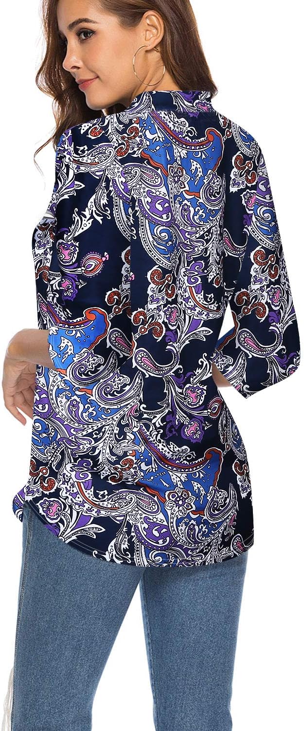CEASIKERY Damen Shirt Tunic Shirt Tunic L Violett (Blumenmuster), L Violett (Blumenmuster)
