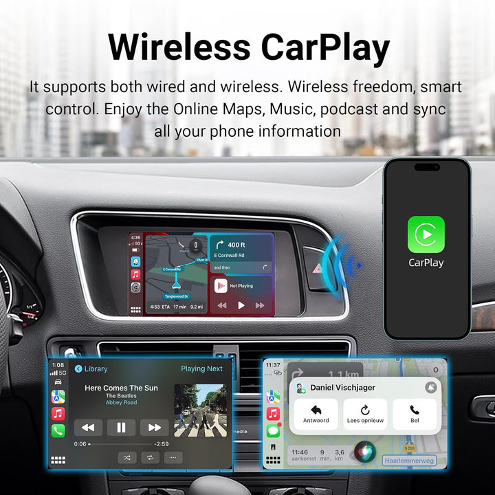 EZoneTronics Wireless CarPlay & Android Auto Retrofit Kit Decoder Box für Audi A4/A5/Q5 2009-2017 mi