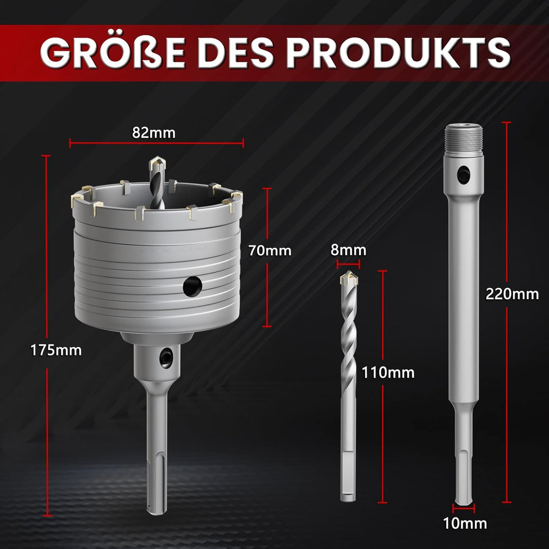 CSOOM 82 mm Beton-lochsäge mit 110 mm SDS-Plus verlängerung, Lochsägen-Set für Beton, Hohl-Bohrkrone