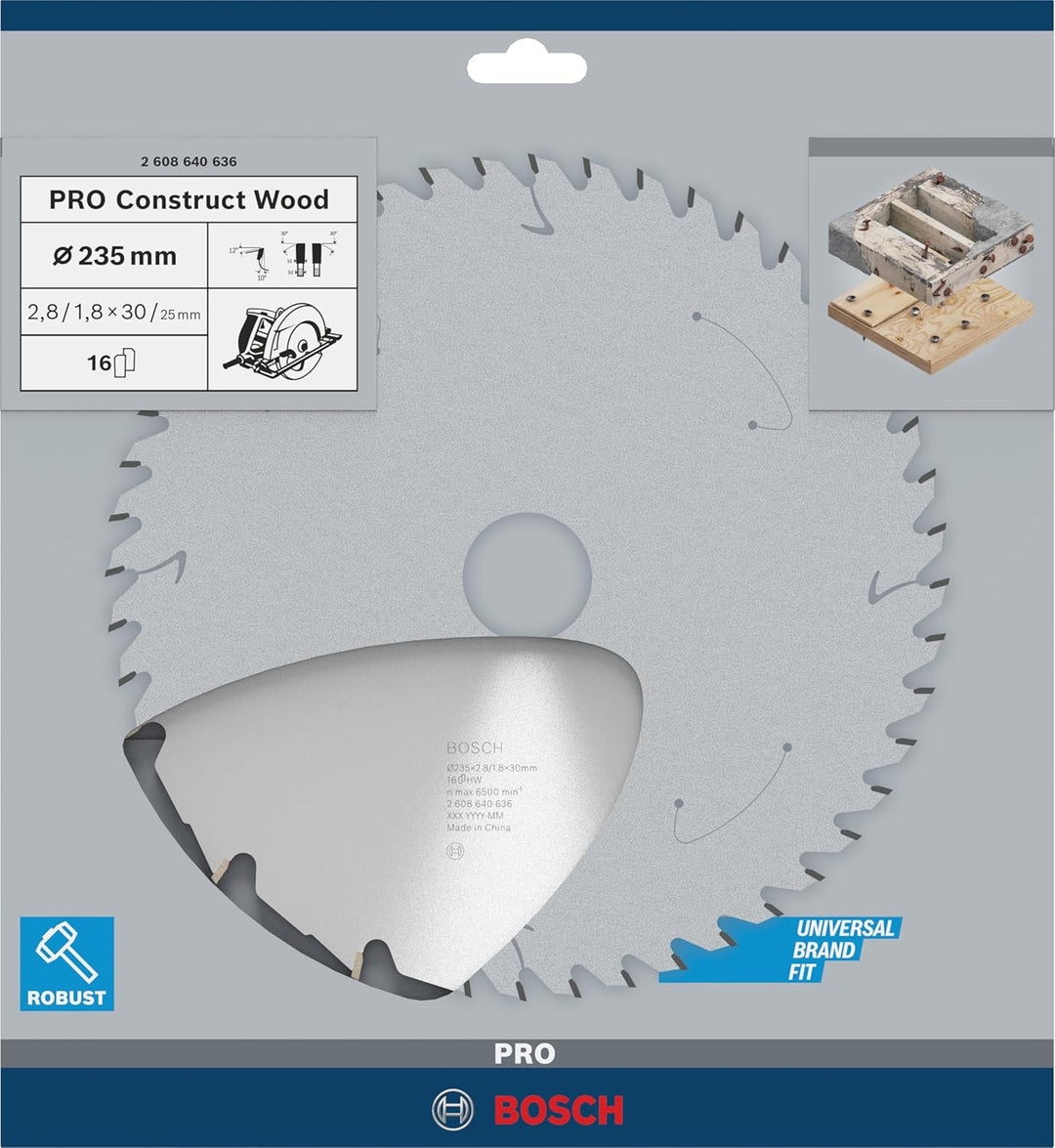 Bosch 1x PRO Construction Wood Kreissägeblatt für Netz-Handkreissägen (für Bauholz mit Mörtel und Nä