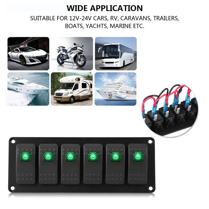6 Gang LED Switch Panel, 12-24V 6 Gang Schalter Rocker Switch Panel Wippschalter Panel LED Switch Pa