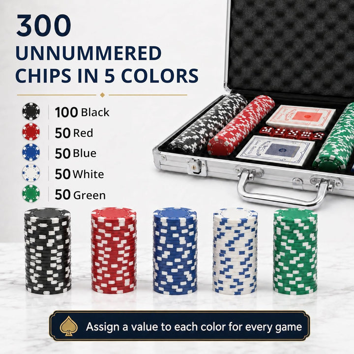 MAGIC SELECT Poker Set Spiel. Pokerset Komplett mit Metallkoffer 300 Pokerchips, 2 Kartendecks, 5 Wü