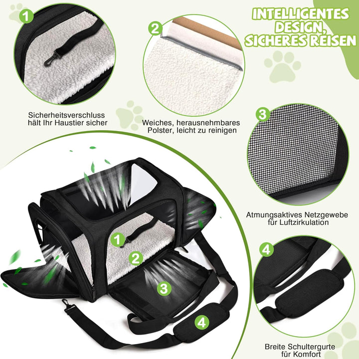 ALLSOPETS Hundetasche Flugzeug, Faltbare Weiche Tiertragetasche für Kleine Hunde & Katzen, Tragetasc