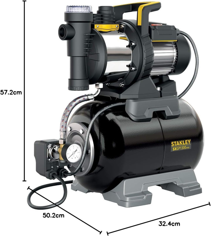 Stanley Selbstansaugende Pumpe SXGP1300XFBE mit Behälter für Klarwasser (1.300 W,max. Förderleistung