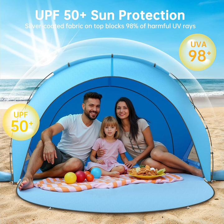 Raynesys Strandzelt Sonnenschutz für 1-3 Personen, Tragbare Strandzelte mit 2 Reissverschlusstüren,