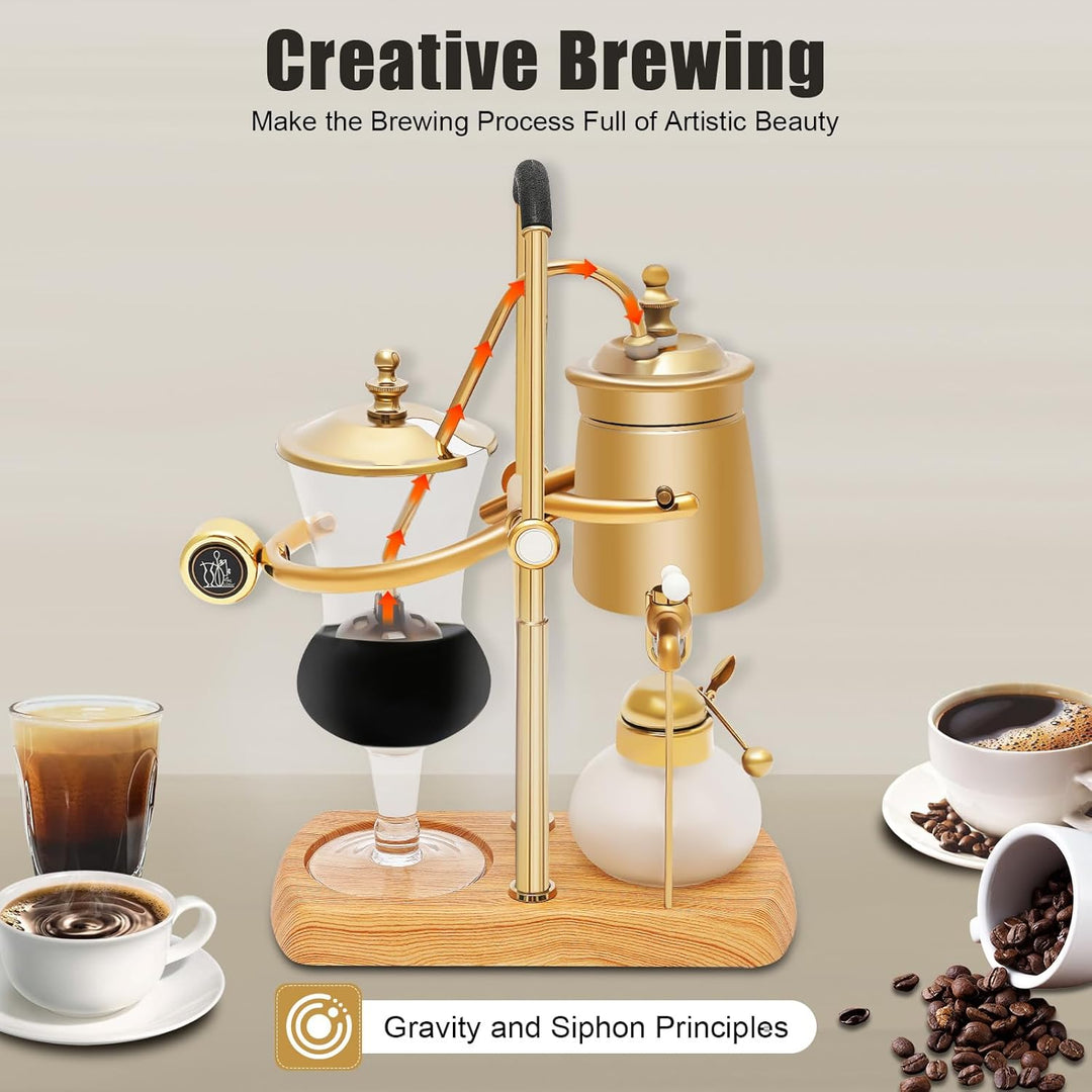 Siphon Kaffeekanne Gold Edelstahl 400 ml Retro Stil Manuelle Kaffeezubereitung mit Spirituskocher ru