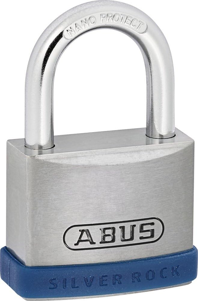 ABUS Vorhängeschloss Silver Rock 5/40 aus massivem Zink - mit Silikon Schutzrahmen - Kellerschloss u