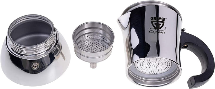GRÄWE Espressokocher Induktion geeignet, Espressokanne aus Edelstahl für 6 Tassen, Klassischer Espre