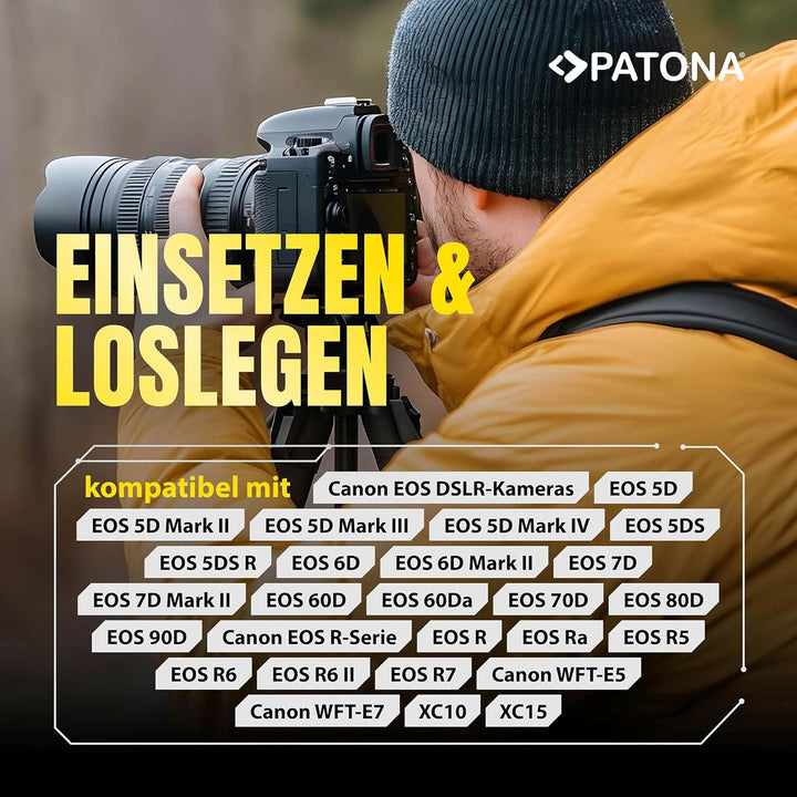 PATONA Akku LP-E6 Kompatibel mit Canon EOS R 7D 6D 5D Mark II III 80D