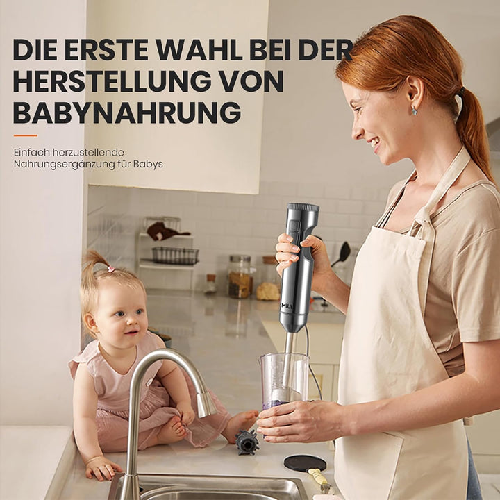 MIUI Stabmixer Edelstahl – Mixer für Küchenhandmixer-Set, 14-Gang-Edelstahlklinge und Körperhandstab
