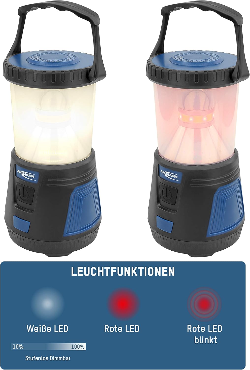 ANSMANN Campinglampe LED Campingleuchte Camping Laterne Licht 600 Lumen, 360°-Strahlwinkel, stufenlo