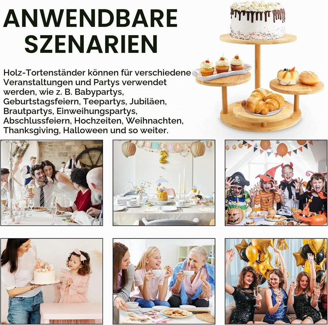 4 Etagen Kuchen und Cupcake Ständer aus Holz, Tortenständer Holz, Desserts Gebäck Display, für Desse
