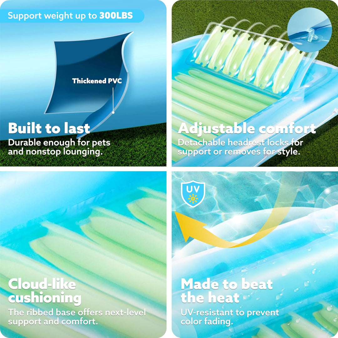 Sloosh Inflatable Sun Pool Lounge Float, Suntan Tub Raft Float, Tanning Pool with Removable Cushion,