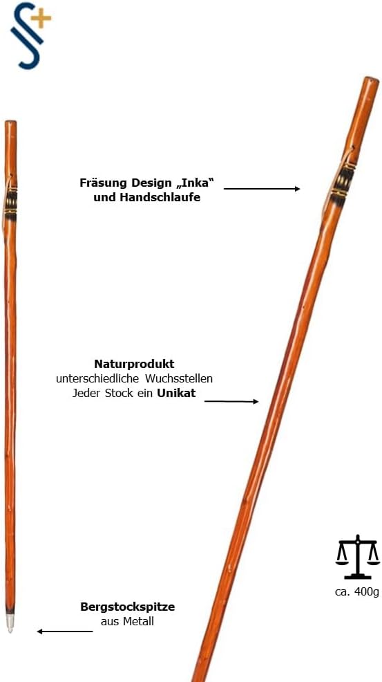 Stock-Fachmann® Wanderstock Pilgerstock Marschierer Geflammt Inka Imitiert Echtholzstock 110 cm, 110