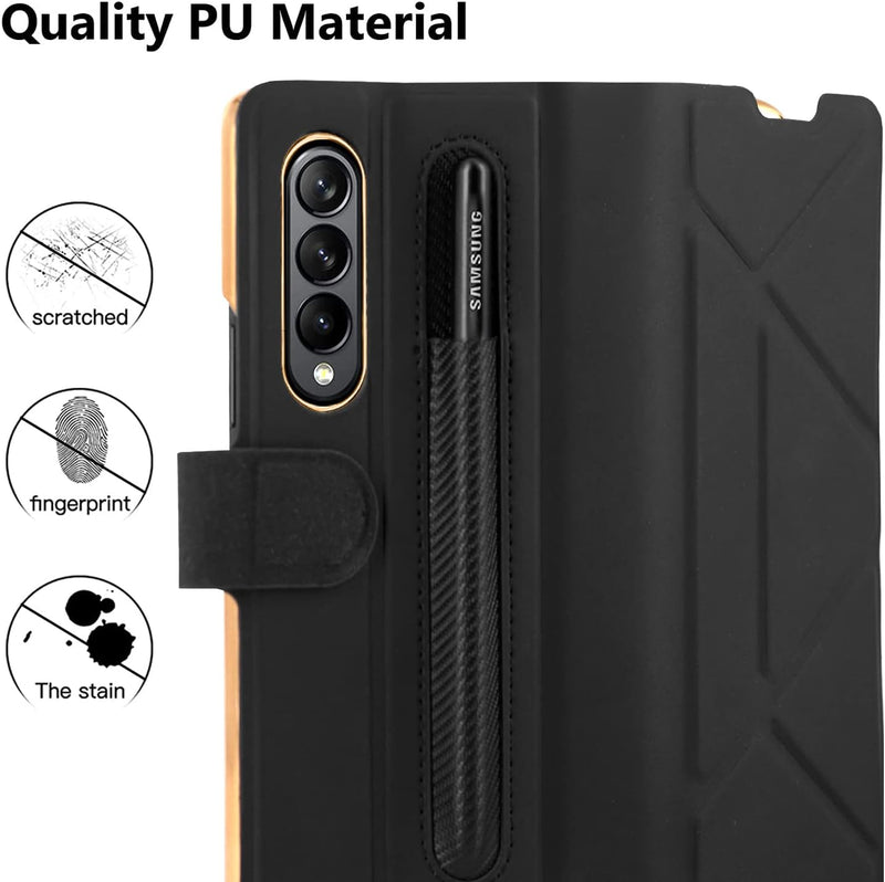 COQUE Hülle für Samsung Galaxy Z Fold 4, Schlanke Lederhülle mit Stifthalter, Faltbare Hülle für Sam