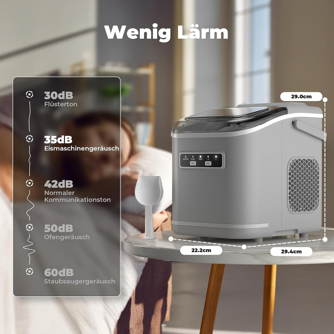 Eiswürfelmaschine, Eiswürfelbereiter Ice Maker 9 Eiswürfel in 6-8 Minuten, 12kg in 24h, Selbstreinig