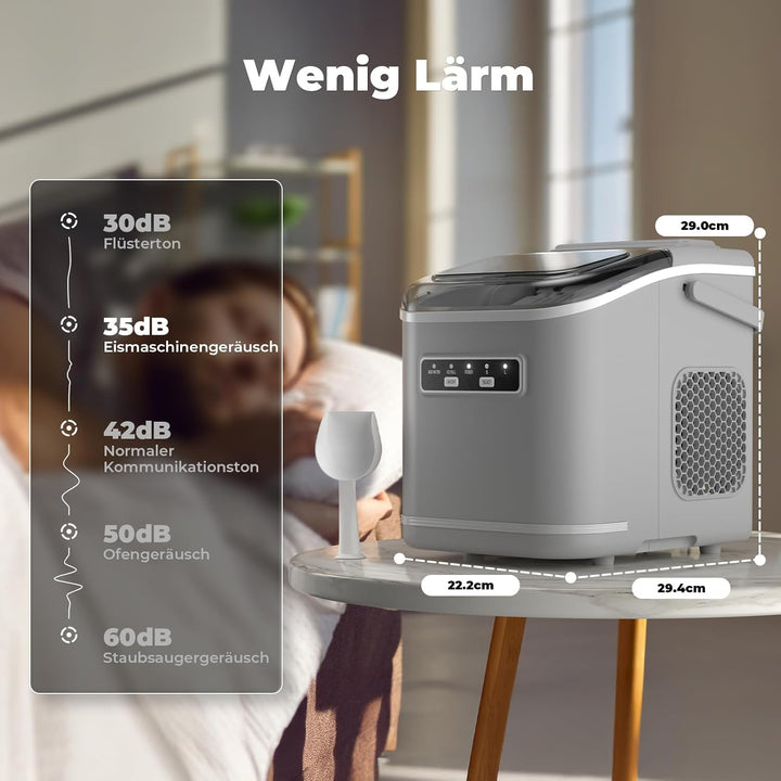 Eiswürfelmaschine, Eiswürfelbereiter Ice Maker 9 Eiswürfel in 6-8 Minuten, 12kg in 24h, Selbstreinig