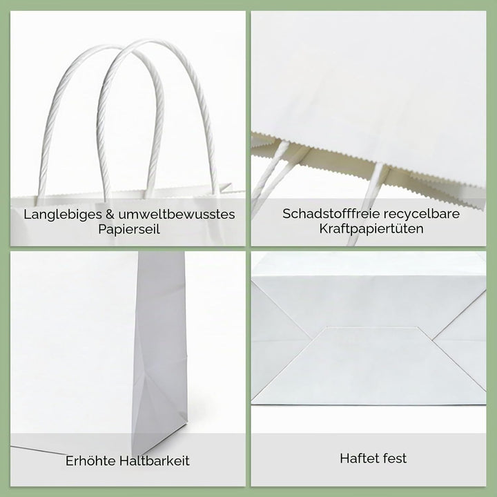 Weifeng 50 Stück Papiertüten Gross 21x11x27cm,Kraftpapiertüten mit Henkel, White Geschenktüten Papie