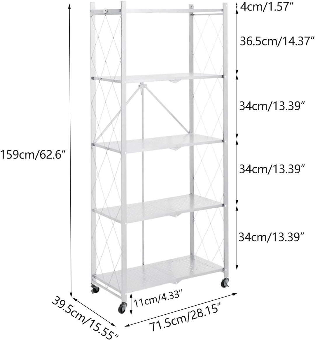 Klappbar Servierwagen mit 4 Rollen, Rollwagen klappbar 3/4/5 Etage Mobile Storage Folding Trolley Mi