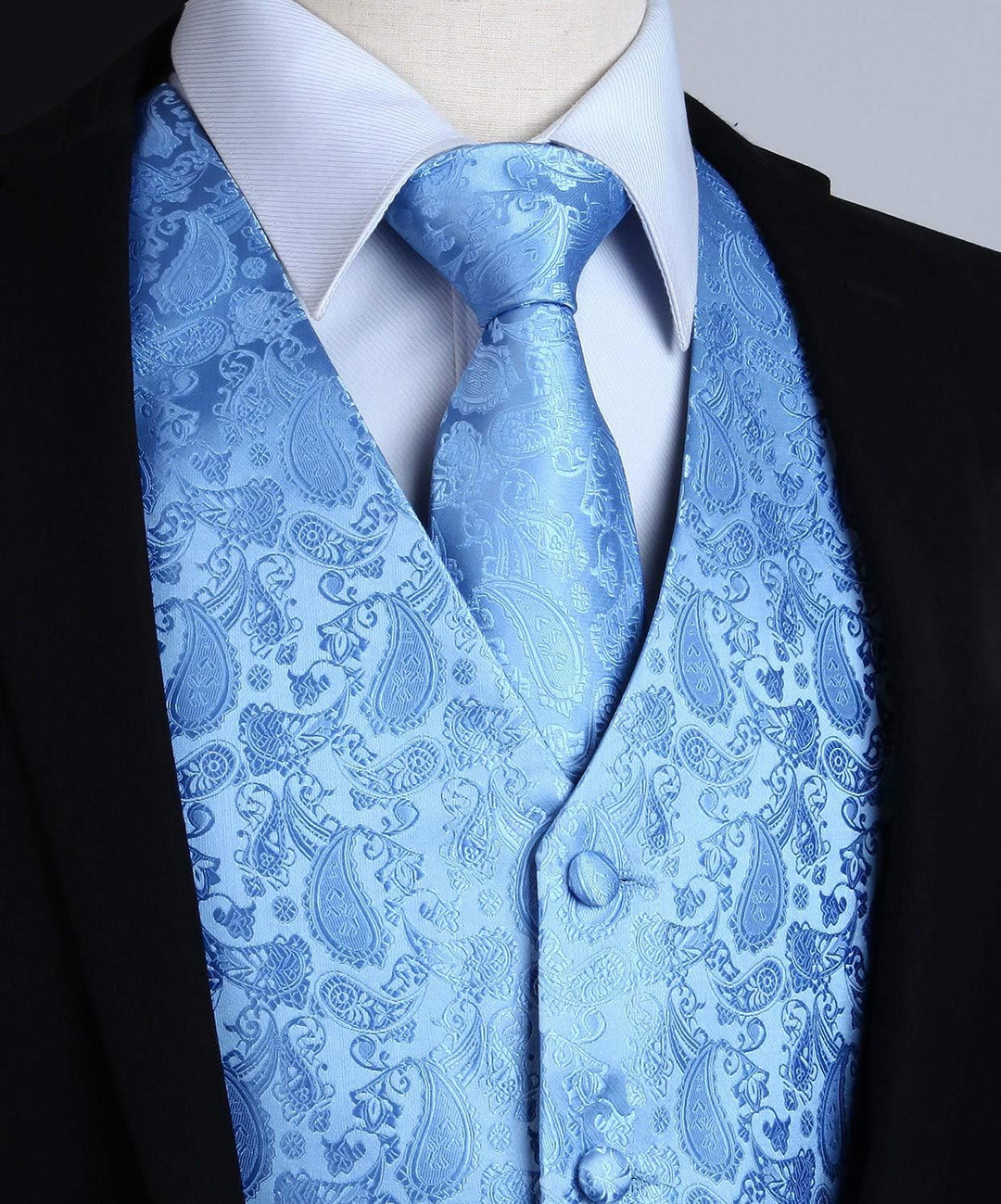 HISDERN Herren Weste Paisley Floral Jacquard Krawatte Einstecktuch Taschentuch Weste Anzug Set XL He