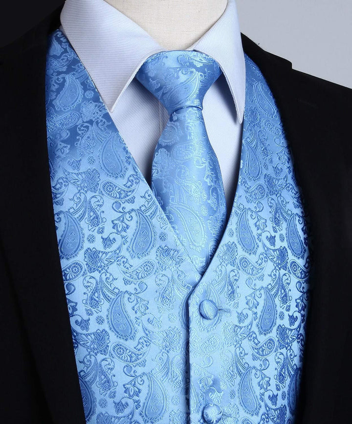 HISDERN Herren Weste Paisley Floral Jacquard Krawatte Einstecktuch Taschentuch Weste Anzug Set XL He