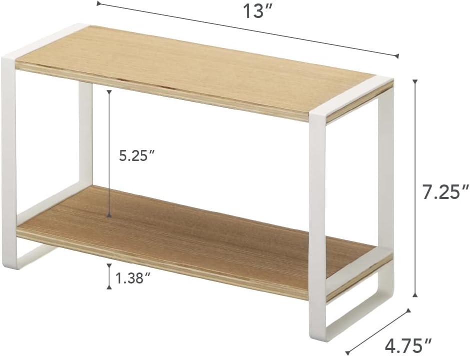Yamazaki 7816 TOSCA Küchenregal mit 2 Ebenen, weiss, Stahl/Holz, Minimalistisches Design