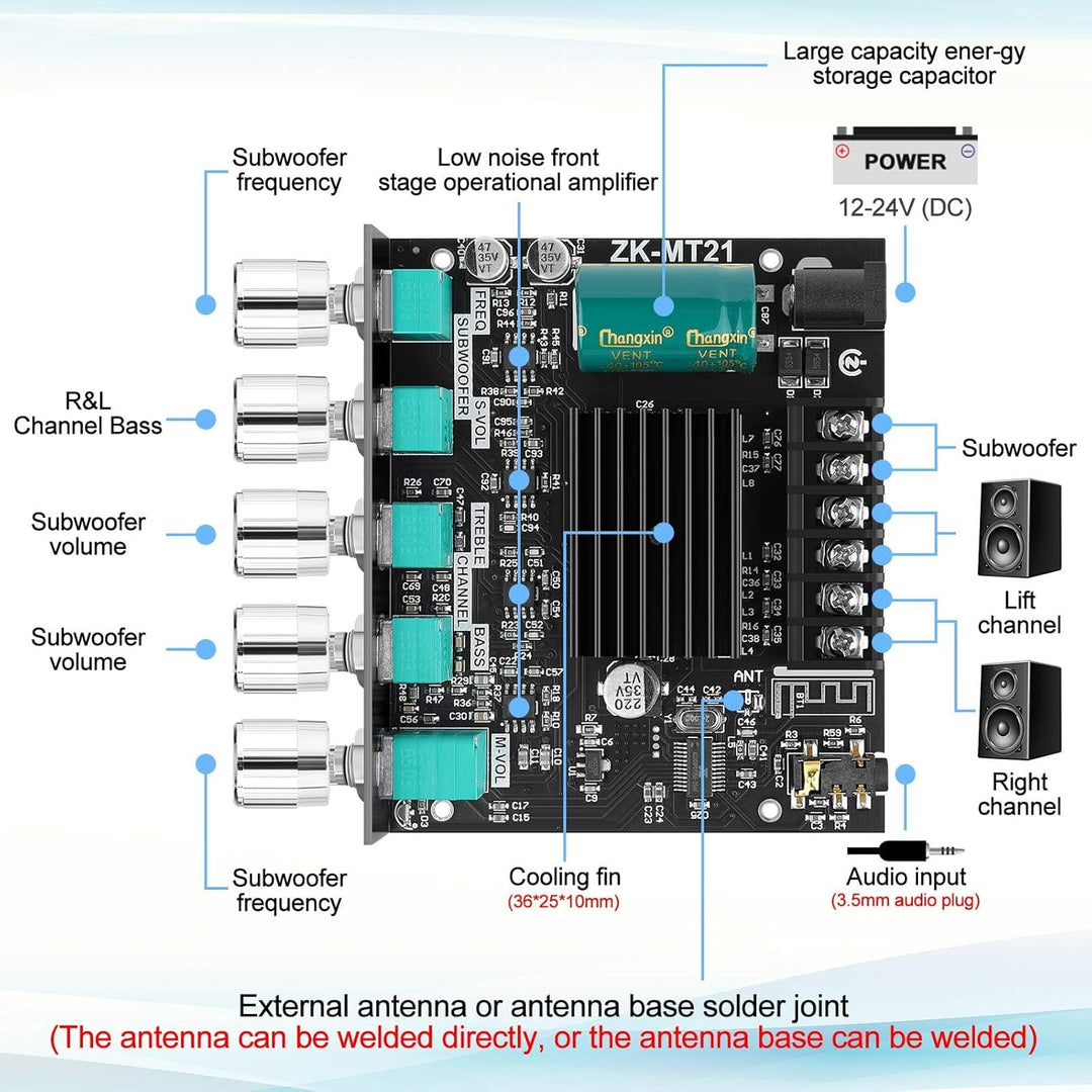 Bluetooth Verstärker Modul Hifi Stereo - 2.1 Audio Amplifier Board Mini Digital Endstufe Platine Bas