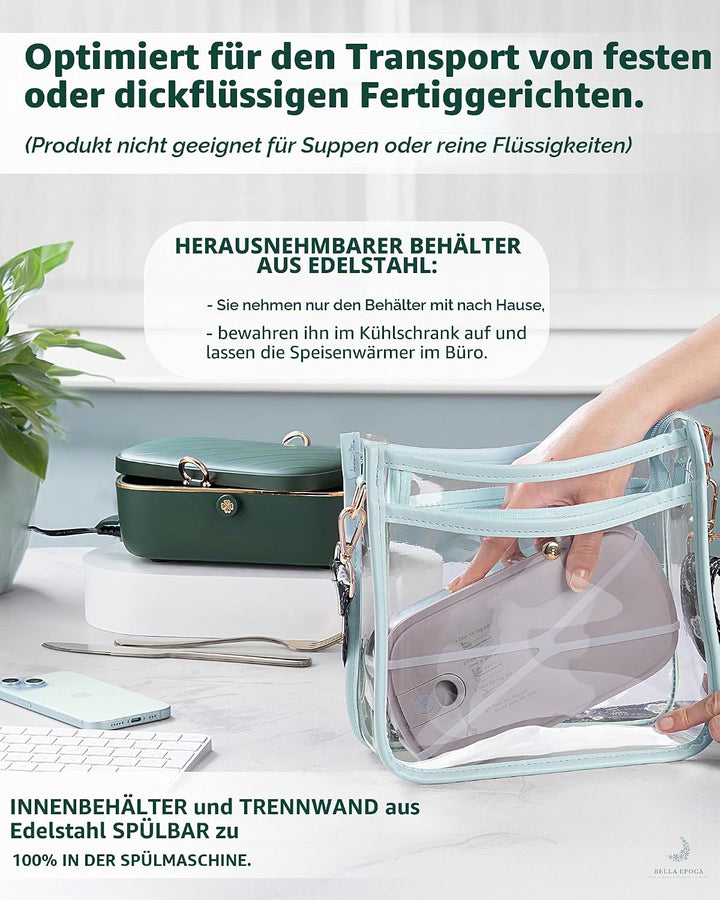 Bella Epoca® Tragbarer elektrischer Speisewärmer, eine elegante beheizbare Lunchbox (900 ml/45 W/220