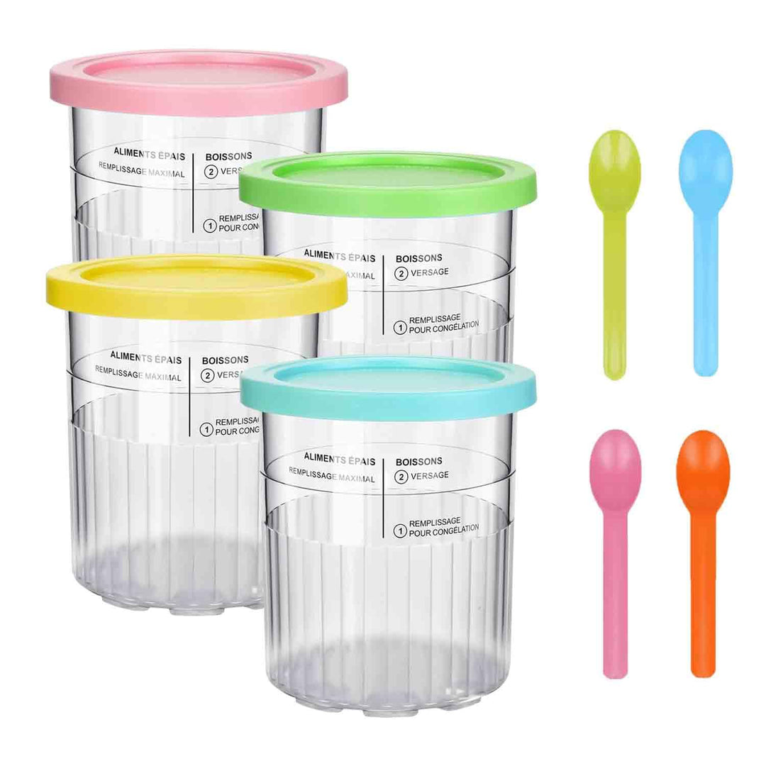 4 Stück Creami Behälter für NC501EU Eisbehälter mit Deckel und Löffel zubehör Kompatibel mit Ninja C