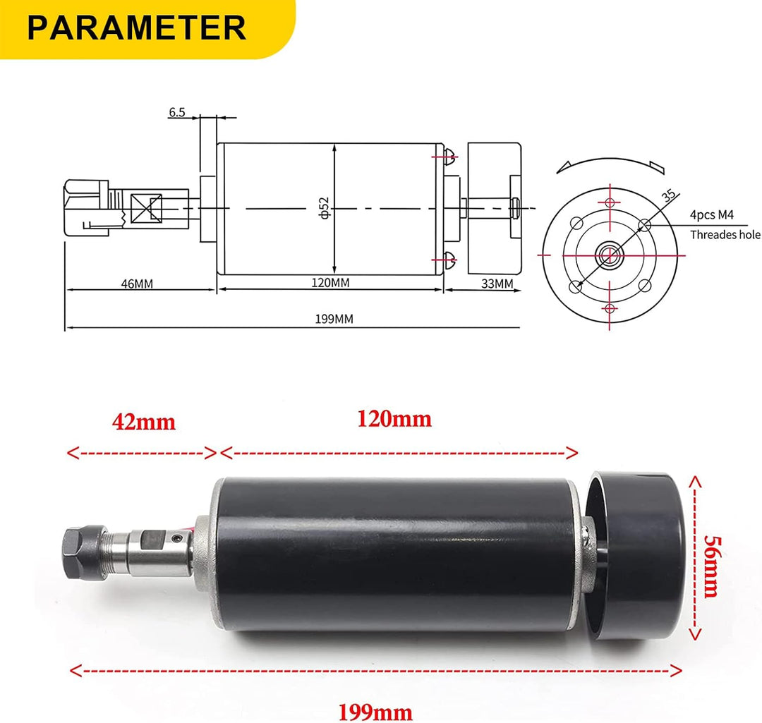 RATTMMOTOR 500W Luftkühlumg Spindelmotor Kit 0.5kW ER11 12000U/min Mini Spindelmotor und 220V PWM Dr