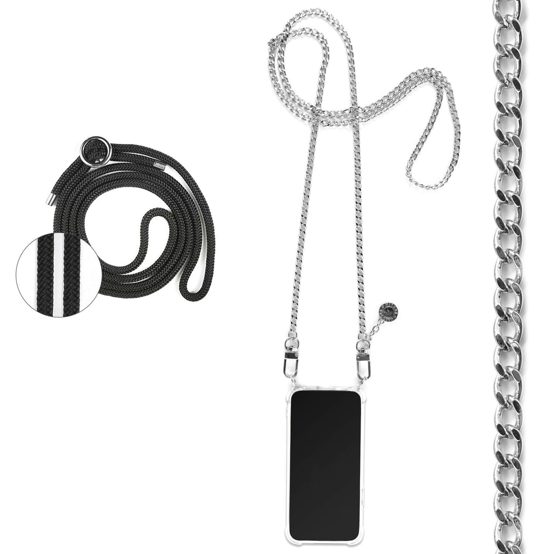 Jalouza Handykette, Kordel &amp; Hülle Bundle kompatibel mit iPhone 12 &amp; 12 Pro - Gliederkette in Silber