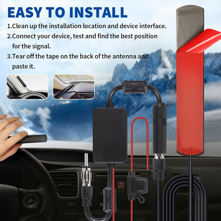 Bingfu Autoradio Antenne FM AM Auto Antenne mit Signalverstärker, 12-V-Netzteil, DIN-Stecker, Adapte